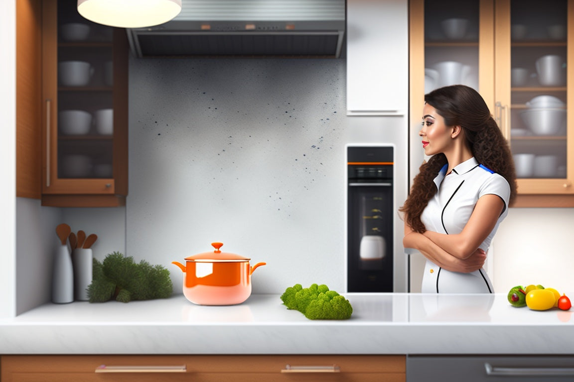 woman afraid of black mold in kitchen wearing hazmat suit