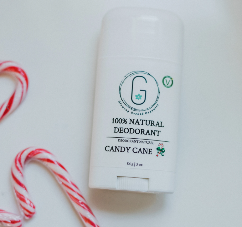 100% Natural Vegan Candy Cane Deodorant in Plastic Recyclable Tube Container Regular Size Front (84 g | 3 oz) Glowing Orchid Organics