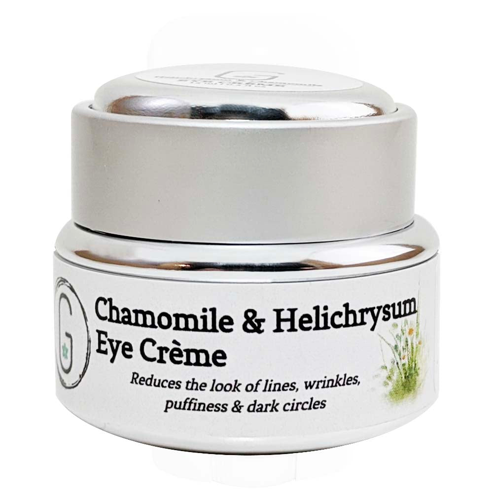 Eye Cream - Chamomile & Helichrysum Front 15ml glowing orchid organics anti-flammatory, firms, tightens and tones skin around the eye