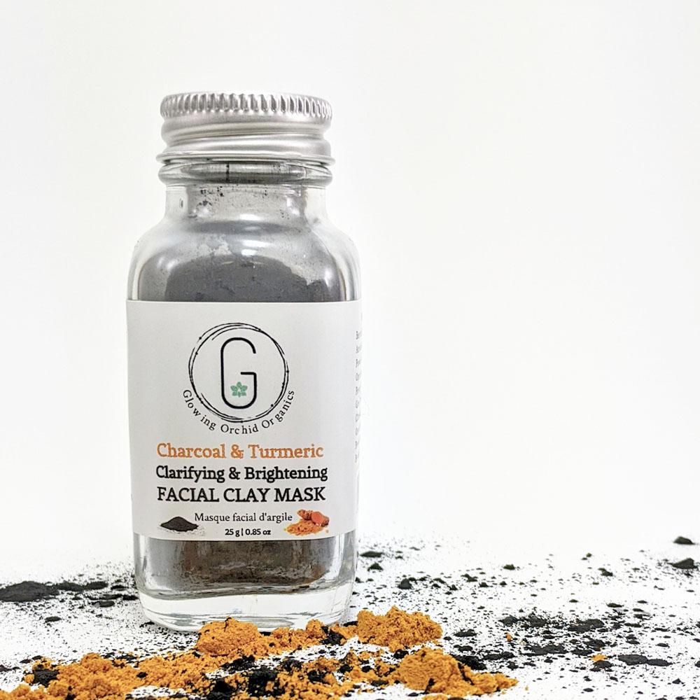 Charcoal & Turmeric (Clarifying & Brightening) Facial Clay Mask in Glass Bottle (40 g | 0.85 oz) Glowing Orchid Organics