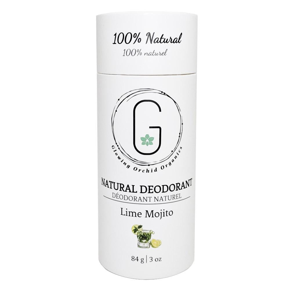 100% Natural Vegan Lime Mojito Deodorant in Plastic Recyclable Tube Container Regular Size Front (84 g | 3 oz) Glowing Orchid Organics
