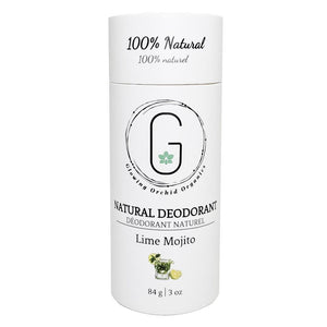 100% Natural Vegan Lime Mojito Deodorant in Plastic Recyclable Tube Container Regular Size Front (84 g | 3 oz) Glowing Orchid Organics