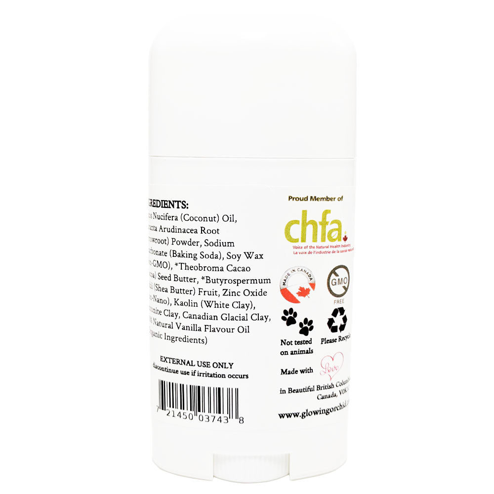 100% Natural Vegan French Vanilla Deodorant in Plastic Tube Container Regular Size Front (84 g | 3 oz) Glowing Orchid Organics