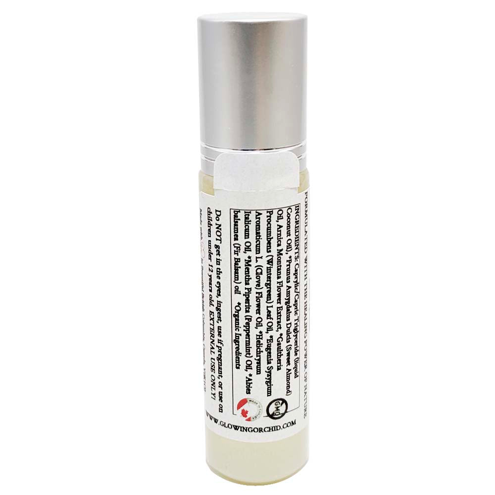 Aromatherapy Roll-on Muscle Ease (10 ml) Front Glowing Orchid Organics