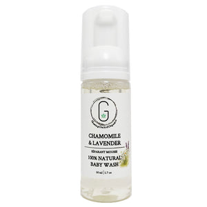 Natural Foaming Baby Wash - Chamomile & Lavender Travel size 50 ml Front Glowing Orchid Organics