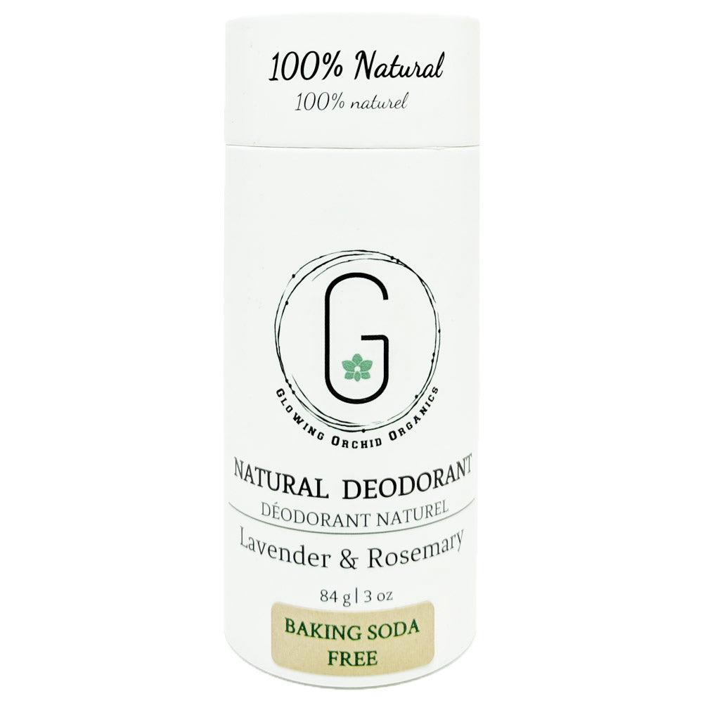 100% Natural Vegan Lavender & Rosemary Baking Soda Free Deodorant in Plastic Recyclable Tube Container Regular Size  Front (84 g | 3 oz) Glowing Orchid Organics