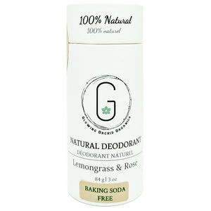 100% Natural Vegan Lemongrass & Rose Baking Soda Free Deodorant in Plastic free, Biodegradable Paper Tube Container Front (84 g | 3 oz) Glowing Orchid Organics