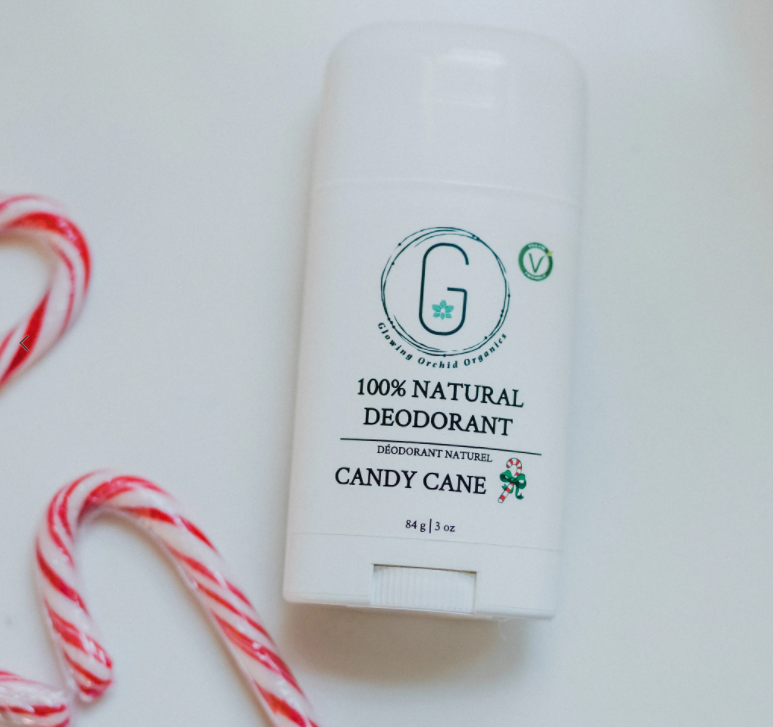 100% Natural Vegan Candy Cane Deodorant in Paper Tube Container Full Size Front (84 g | 3 oz) Glowing Orchid Organics