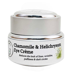 Eye Cream - Chamomile & Helichrysum Front 15ml glowing orchid organics anti-flammatory, firms, tightens and tones skin around the eye