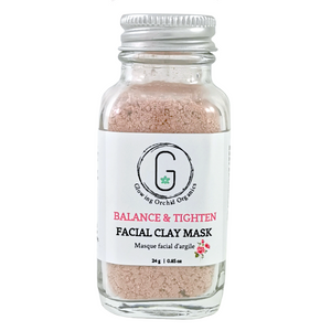 100% Natural Pink Clay & Rose (Balance & Tighten) Facial Clay Mask in Glass Bottle Front (24 g | 0.85 oz) Glowing Orchid Organics