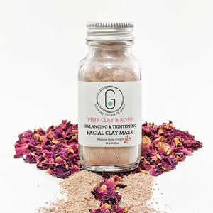 100% Natural Pink Clay & Rose (Balance & Tighten) Facial Clay Mask in Glass Bottle Front (24 g | 0.85 oz) Glowing Orchid Organics