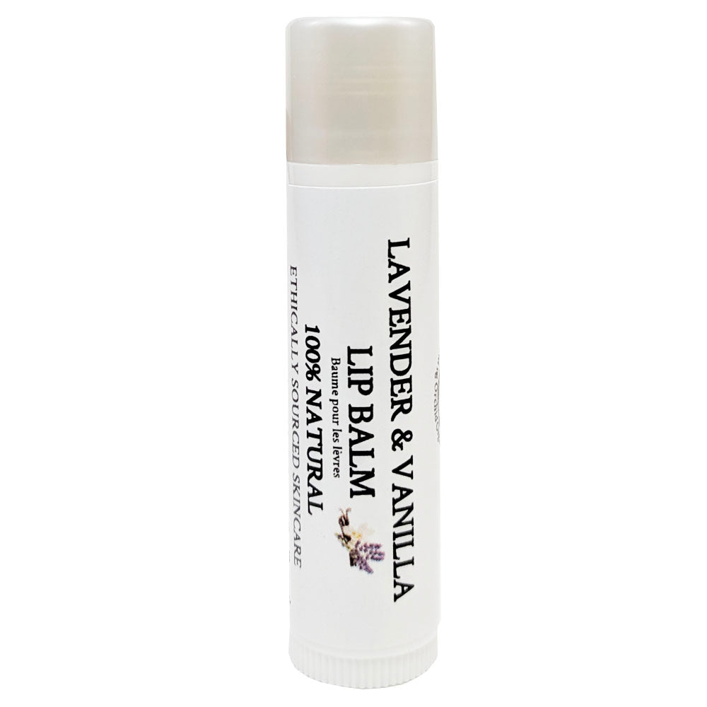 100% Natural Lavender & Vanilla Lip Balm Front Glowing Orchid Organics