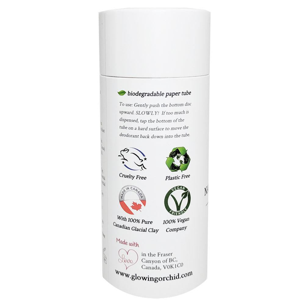 100% Natural Vegan Lavender & Rosemary Deodorant in Plastic free, Biodegradable Paper Tube Container Regular Size Front (84 g | 3 oz) Glowing Orchid Organics