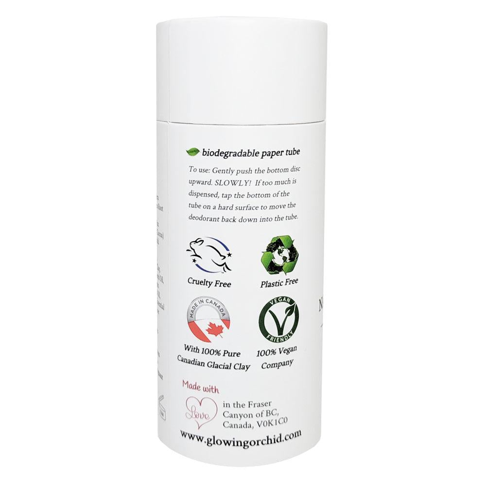 100% Natural Vegan Lime Mojito Deodorant in Plastic Recyclable Tube Container Regular Size Side (84 g | 3 oz) Glowing Orchid Organics