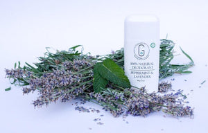 100% Natural Vegan Peppermint & Lavender Deodorant in Plastic Recyclable Tube Container Regular Size Front (84 g | 3 oz) Glowing Orchid Organics