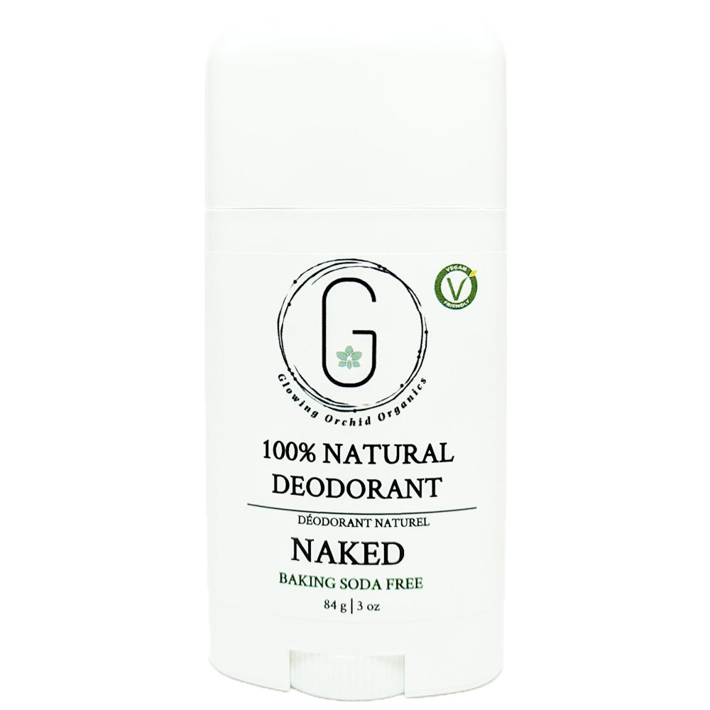 100% Natural Vegan Unscented Naked Baking Soda Free Deodorant in Plastic Recyclable Tube Container Regular Size Front (84 g | 3 oz) Glowing Orchid Organics