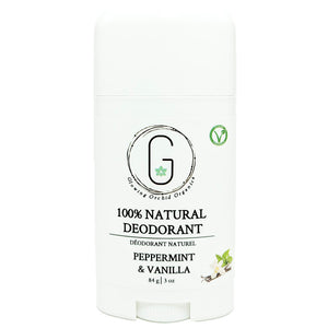 100% Natural Vegan Peppermint & Vanilla Deodorant in Plastic Recyclable Tube Container Regular Size Front (84 g | 3 oz) Glowing Orchid Organics