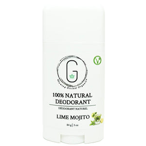 100% Natural Vegan Lime Mojito Deodorant in Plastic Recyclable Tube Container Travel Size Front (84 g | 3 oz) Glowing Orchid Organics