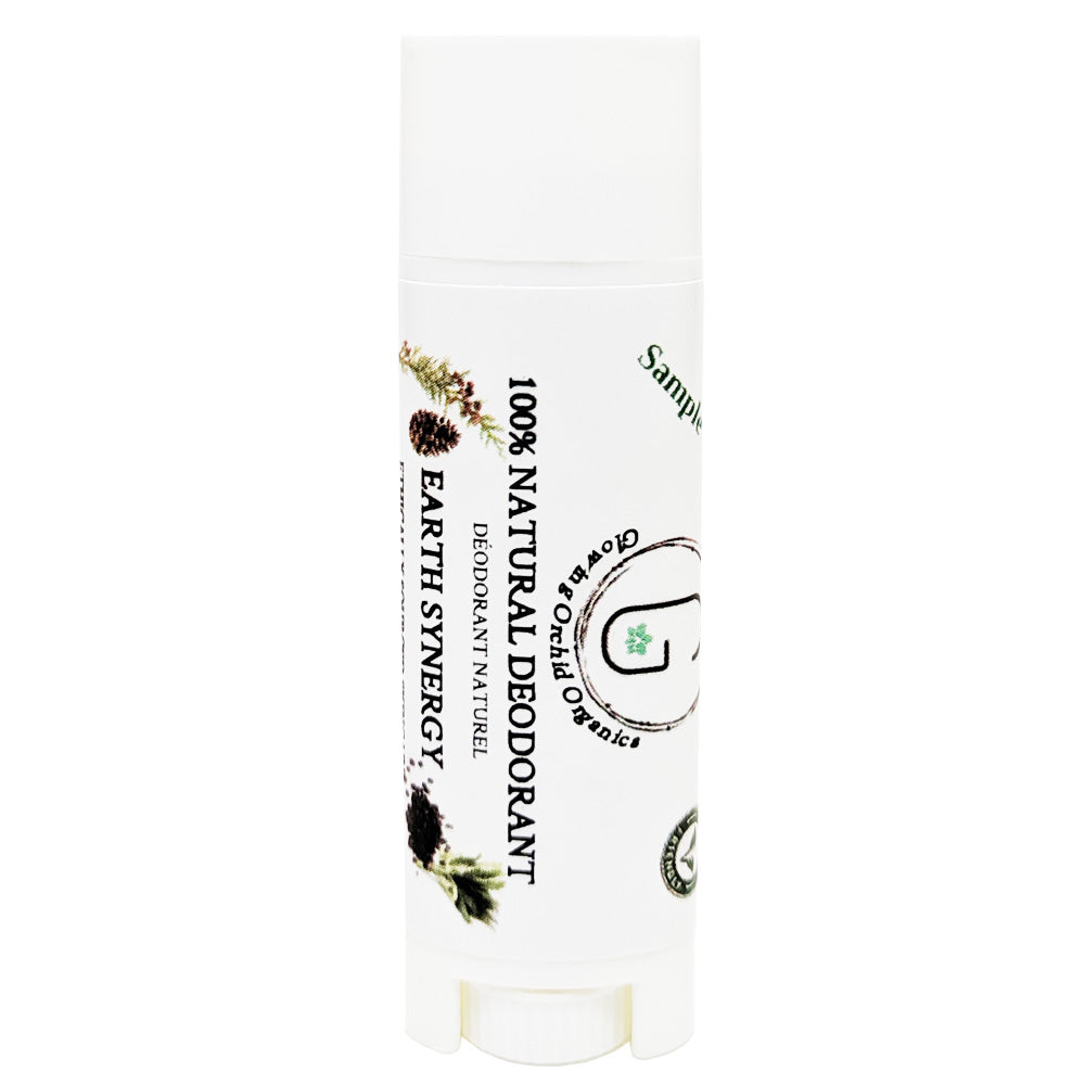 100% Natural Vegan Earth Synergy Deodorant in Plastic Recyclable Tube Container Sample Size Front (7 g | 0.25 oz) Glowing Orchid Organics