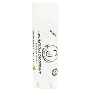 100% Natural Vegan Peppermint & Vanilla Deodorant in Plastic Recyclable Tube Container Sample Size Front (7 g | 0.25 oz) Glowing Orchid Organics