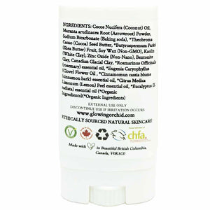 100% Natural Vegan Immuno Defense Deodorant in Plastic Tube Container Travel Size Back Ingredients (15 g | 0.5 oz) Glowing Orchid Organics