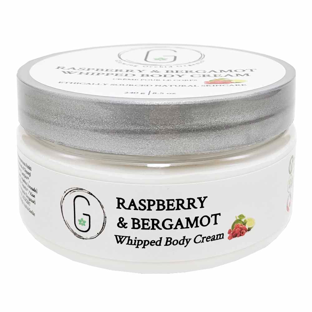 Raspberry & Bergamot Whipped Body Cream 240 g  Front Glowing Orchid Organics Clean Beauty Award Finalist Body Care