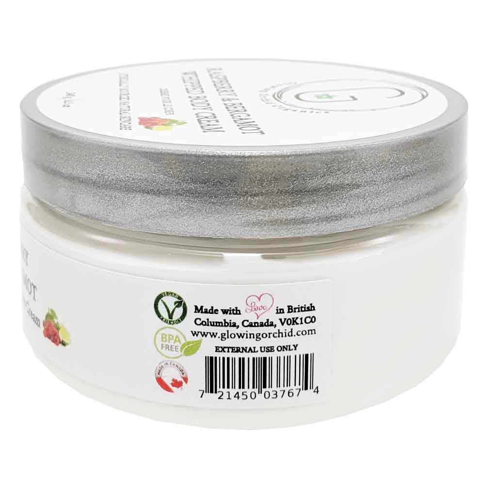 Raspberry & Bergamot Whipped Body Cream 240 g Side Glowing Orchid Organics Clean Beauty Award Finalist Body Care