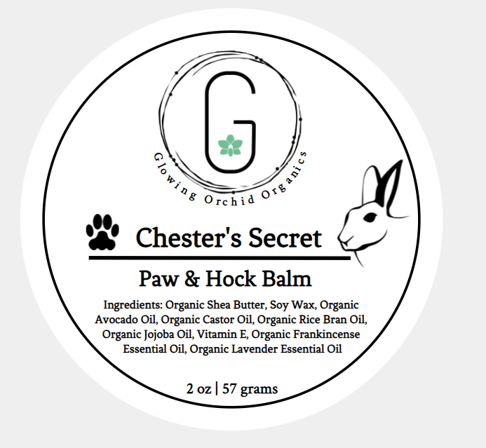 Paw Balm Container Label Glowing Orchid Organics Hock Balm Chester's Secret Organic